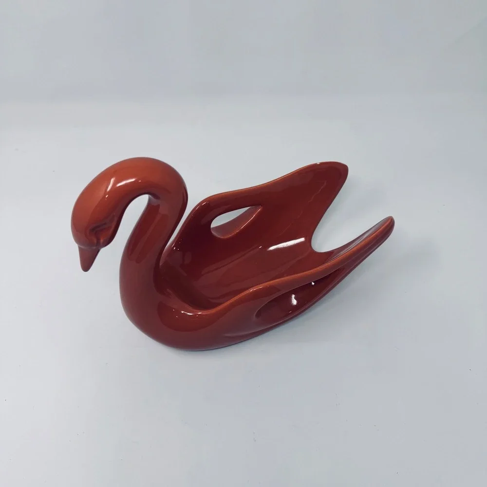 Vintage MidCentury Rust Orange Ceramic Swan Towel Holder Hollywood Regency Style